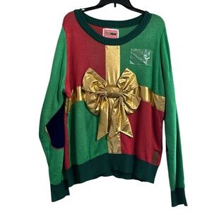 Tipsy Elves Ugly Christmas Sweater Present Gift Bow Festive Holiday Party Sz XL